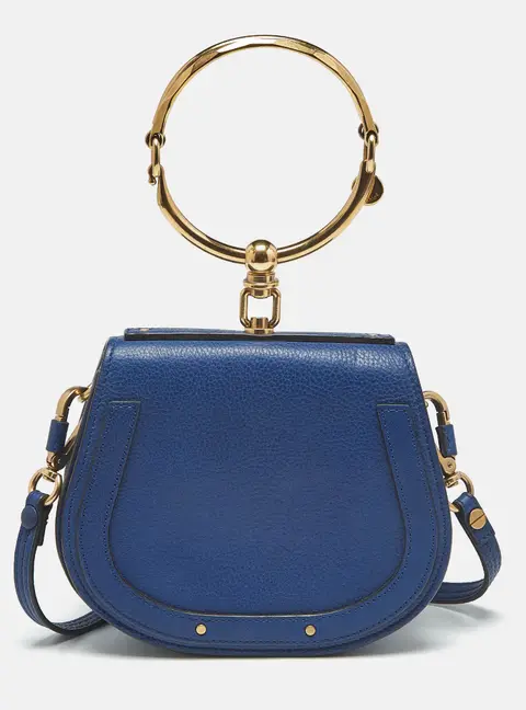 Chloe Nile Bracelet Small Blue Leather and Suede Top Handle Bag