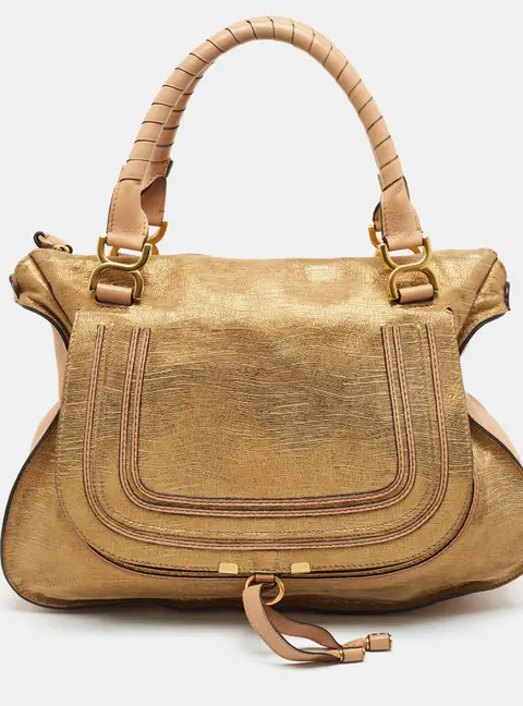 Chloe Marcie Large Gold/Beige Leather Shoulder Bag