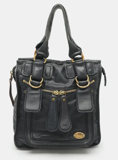 Chloe Bay Navy Blue Leather Shoulder Bag