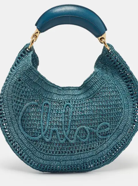 Chloe Summer Banana Blue Raffia Hobo