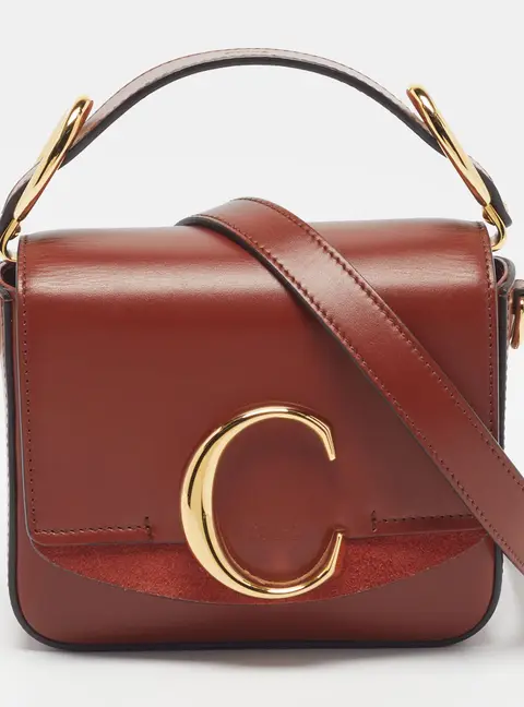 Chloe C Mini Brown Leather and Suede Top Handle Bag