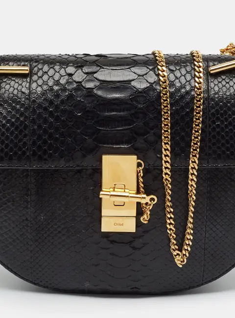 Chloe Drew Medium Black Python Shoulder Bag