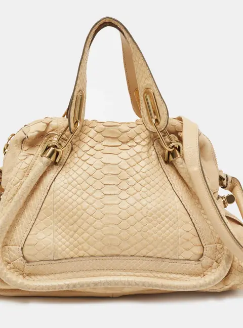Chloe Beige Python Medium Paraty Satchel
