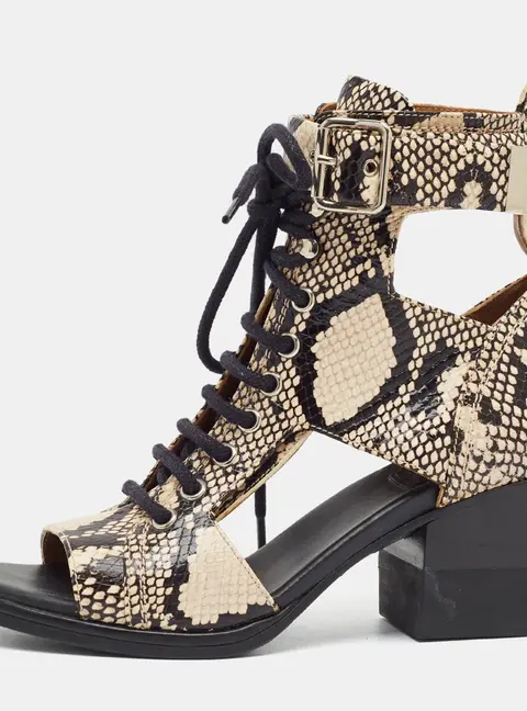 Chlo&eacute; Rylee Size 38 Beige/Black  Python Embossed Leather Ankle Length Boots