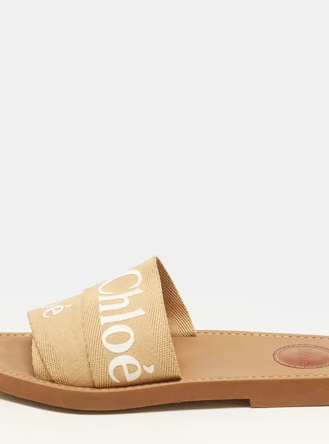 Chlo&eacute; Woody Size 39 Beige Canvas Flat Slide