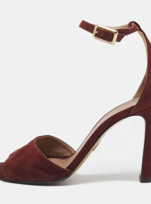 Chloe Burgundy Suede Ankle Strap Sandals Size 38