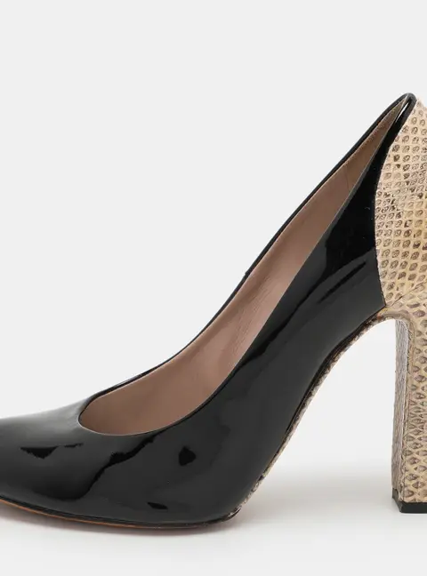 Chloe Black/Beige Patent Leather and Snakeskin Leather Pumps Size 39
