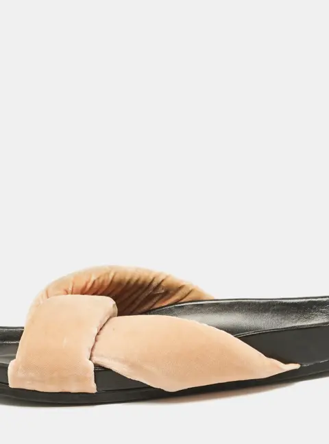 Chloe Beige Velvet Nolan Flat Slides Size 40