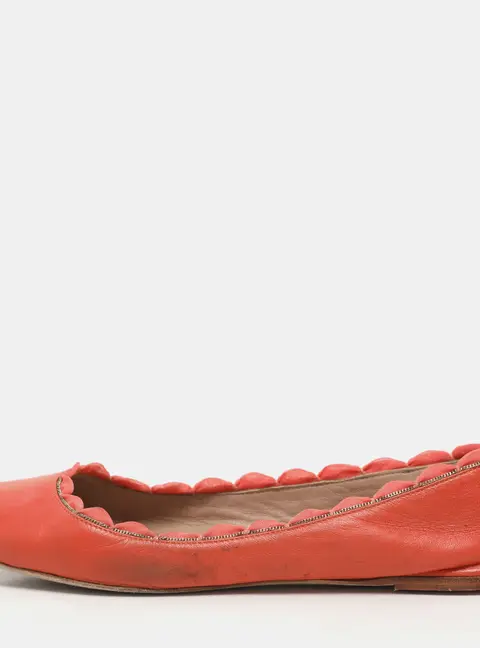 Chloe Orange Leather Laurena Scalloped Ballet Flats Size 37