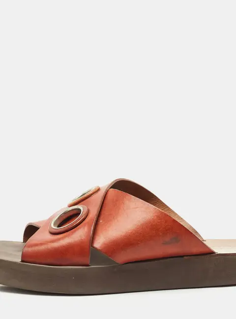 Chloe Brown Leather Crisscross Flat Slide Size 37