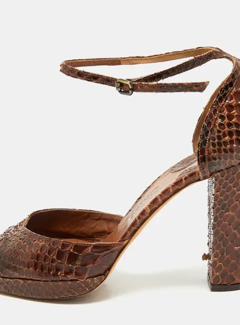 Chloe Dark Brown Python Ankle Strap Sandals Size 40