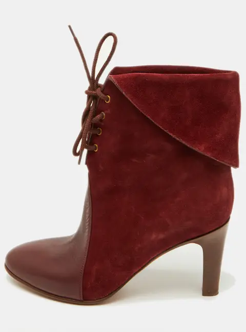 Chloe Burgundy Suede and Leather Kole Lace Up Booties Size 38