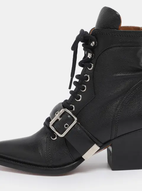 Chloe Black Leather Lace Up Booties Size 35