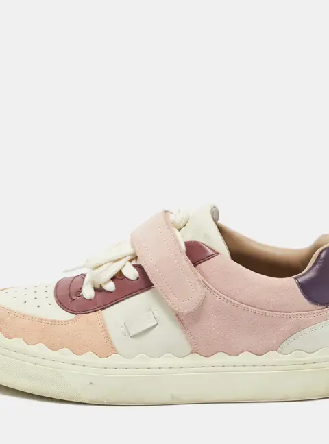 Chloe Multicolor Leather and Suede Lauren Lace Up Sneakers Size 40