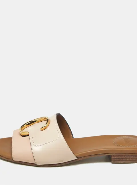 Chloe Pink/Cream Leather Flat Slides Size 35