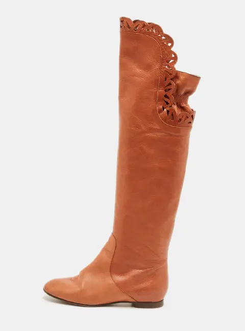 Chloe Brown Leather Knee Length Boots Size 36