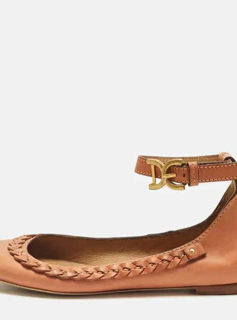 Chloe Brown Leather Braided Cuff Ballet Flats Size 37