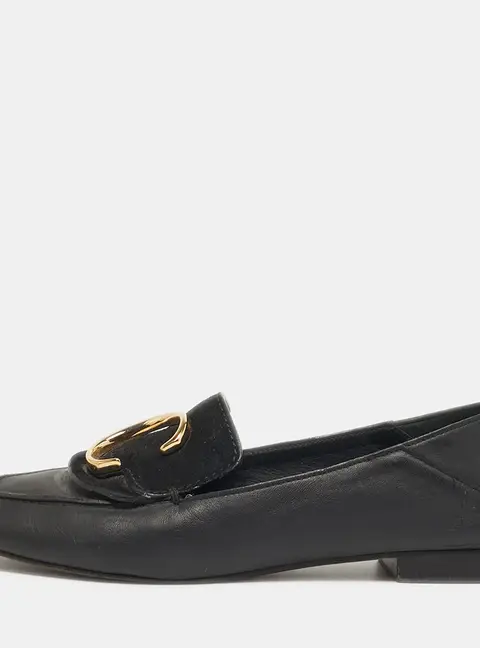 Chloe Chloe C Size 37.5 Black Leather C Logo Loafers