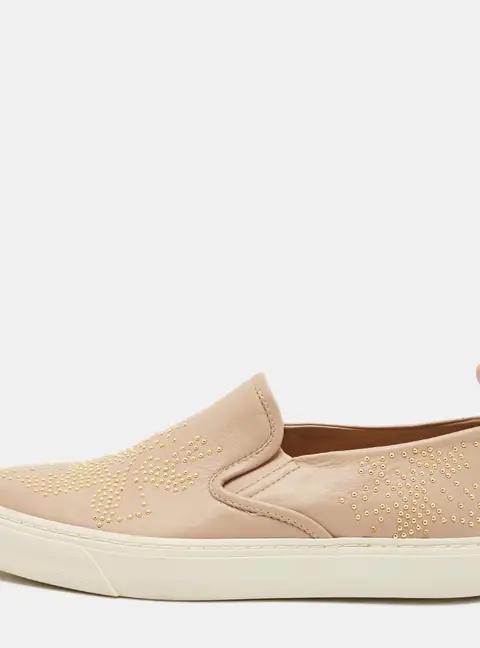 Chloe Susanna Size 37 Beige Leather Stud Embellished Slip On Sneakers