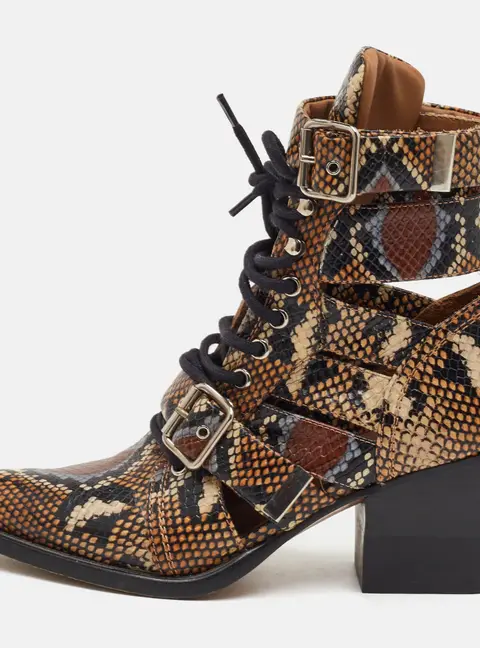 Chloe Rylee Size 38.5 Brown/Black Python Embossed Leather Ankle Length Boots