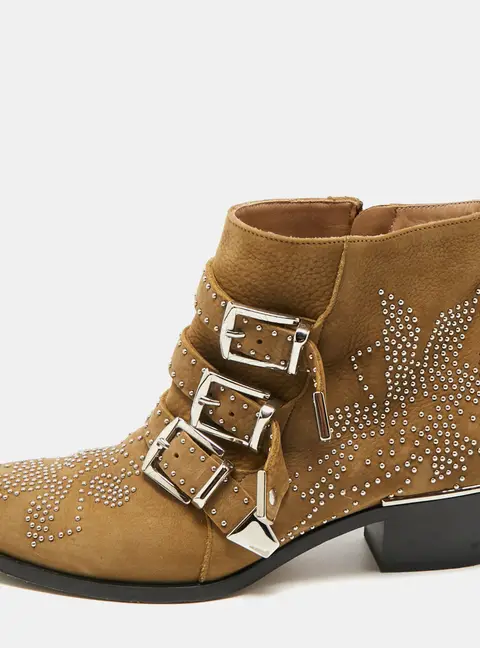 Chloe Susanna Studded Size 38 Olive Green Nubuck Leather Ankle Boots