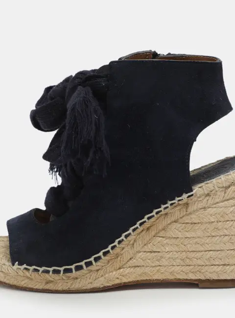 Chloe Harper Size 35 Blue Suede Lace Up Wedge Sandals