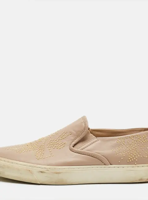 Chlo&eacute; Size 39 Beige Leather Embellished Slip On Sneakers