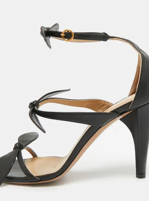 Chloe Size 38 Black Leather Bow Ankle Strap Sandals