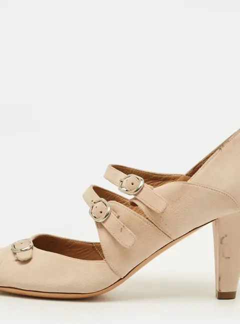 Chloe Size 37 Beige Suede Buckle Detail Mary Jane Pumps