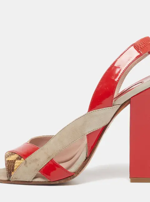 Chloe Size 37 Multicolor Patent Leather and Python Leather Slingback Sandals