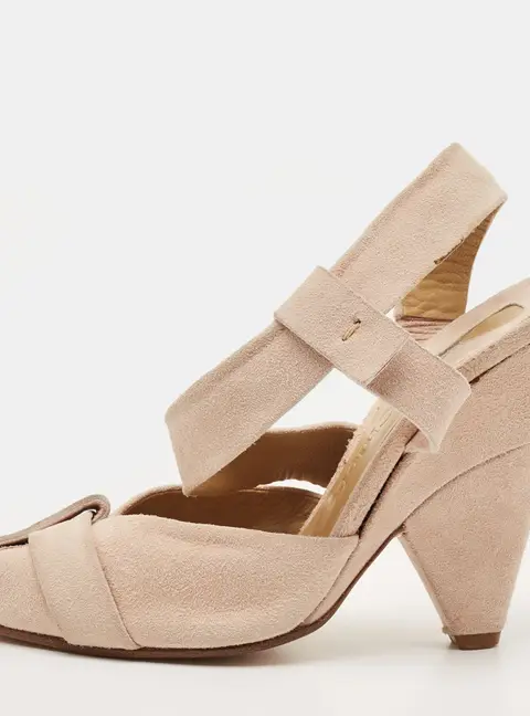 Chloe Size 37 Cream Suede Block Heel Slingback Pumps