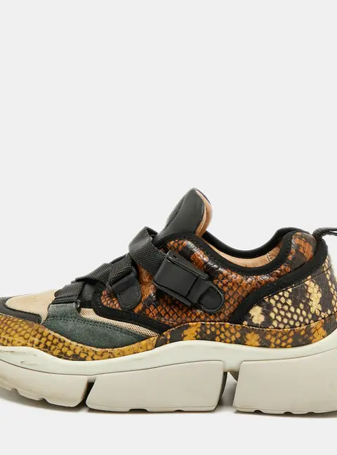 Chloe Sonnie Size 37 Multicolor Python Embossed Leather Lace Up Sneakers