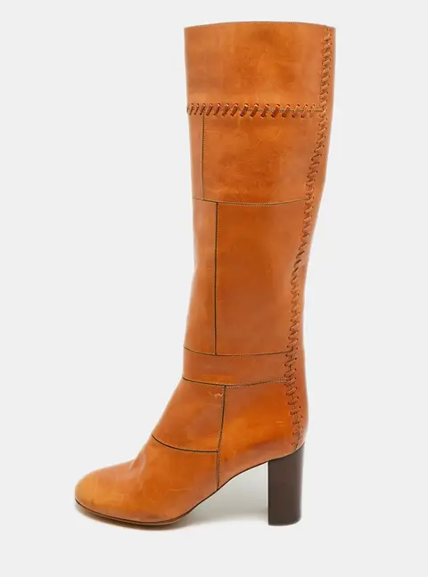 Chloe Size 36.5 Brown Leather Patchwork Knee Length Boots