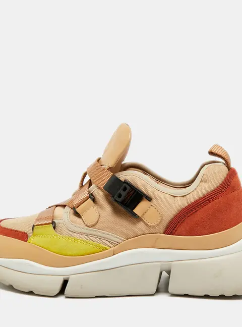 Chloe Sonnie Size 38 Multicolor Canvas and Leather Lace Up Sneakers