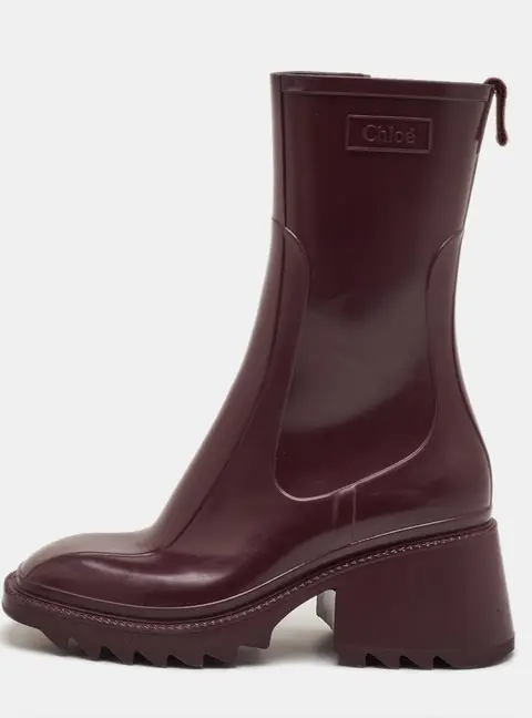 Chloe Betty Size 37 Burgundy Rubber Platform Block Heel Rain Boots
