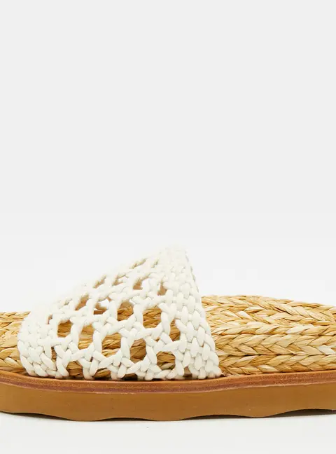 Chlo&eacute; Size 36 White Woven Fabric Flat Slides