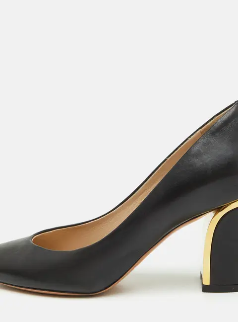 Chlo&eacute; Size 36 Black Leather Pointed Toe Block Heel Pumps