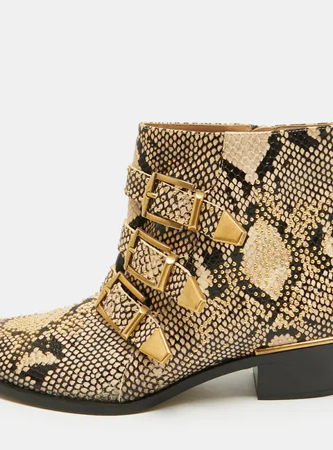 Chloe Susanna Size 39 Brown/Black Python Embossed Leather Ankle Length Boots