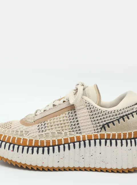 Chloe Nama Size 36 Multicolor Knit Fabric and Suede Low Top Sneakers