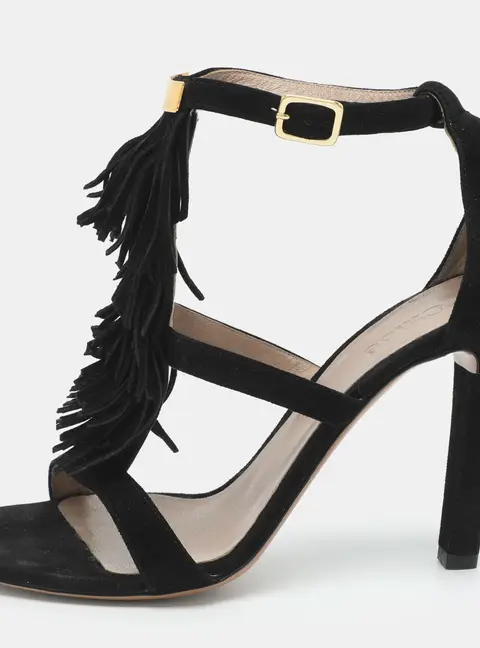 Chloe Fringe Detail Size 36 Black Suede Ankle Strap Sandals