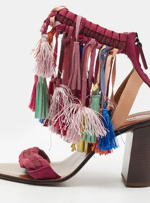 Chloe Size 35 Multicolor Suede Tassel Detail Ankle Strap Sandals
