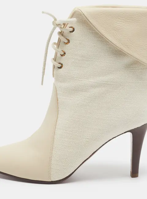 Chlo&eacute; Kole Size 38 Cream Canvas and Leather Ankle Length Boots