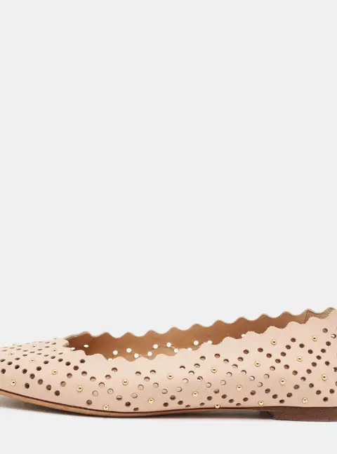 Chlo&eacute; Lauren Size 35.5 Beige Perforated Leather Scalloped Studded Ballet Flats
