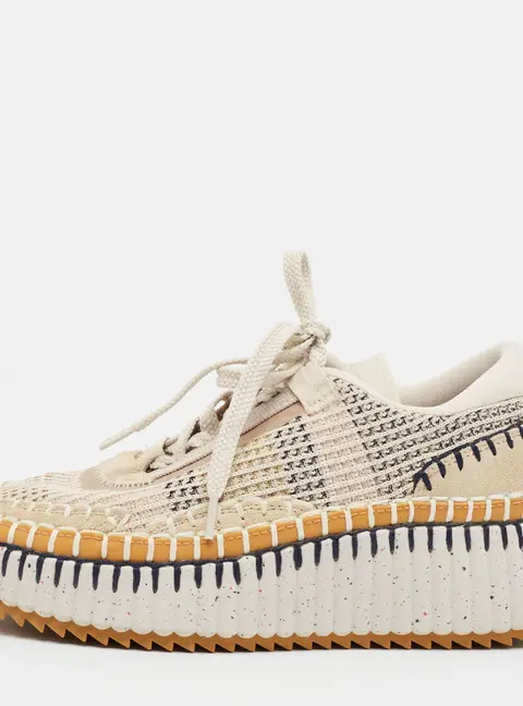Chloe Nama Size 37 Multicolor Fabric and Suede Lace Up Sneakers