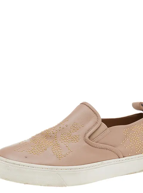 Chloe Beige Leather Embellished Slip On Sneakers Size 39