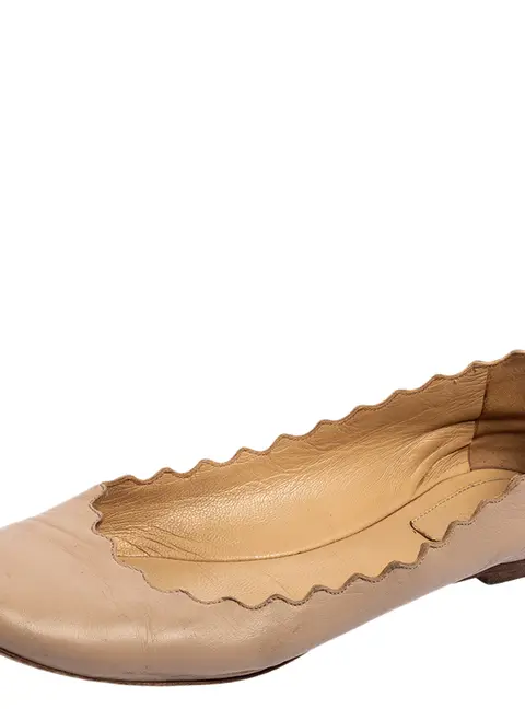 Chloe Pink Leather Lauren Scalloped Ballet Flats Size 36