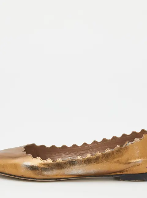 Chloe Gold Leather Lauren Scalloped Ballet Flats Size 36.5