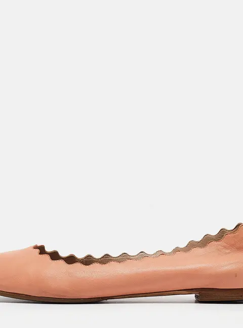 Chloe Peach Pink Scalloped Leather Lauren Ballet Flats Size 37