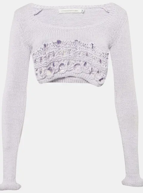 Christopher Esber Lilac Crochet Cotton Long Sleeve Crop Top XS