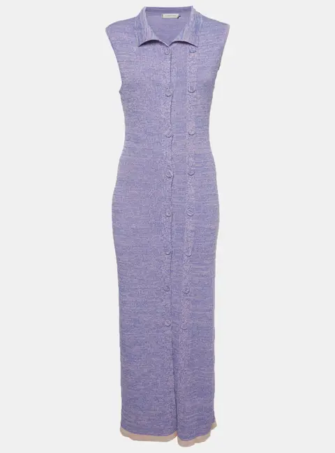Christopher Esber Purple Knit Sleeveless Cardigan Maxi Dress L